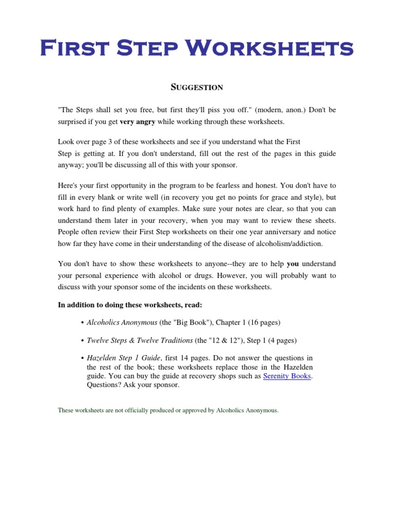 Free Printable Aa 12 Step Worksheets Free Printable Aa 12 Step Worksheets