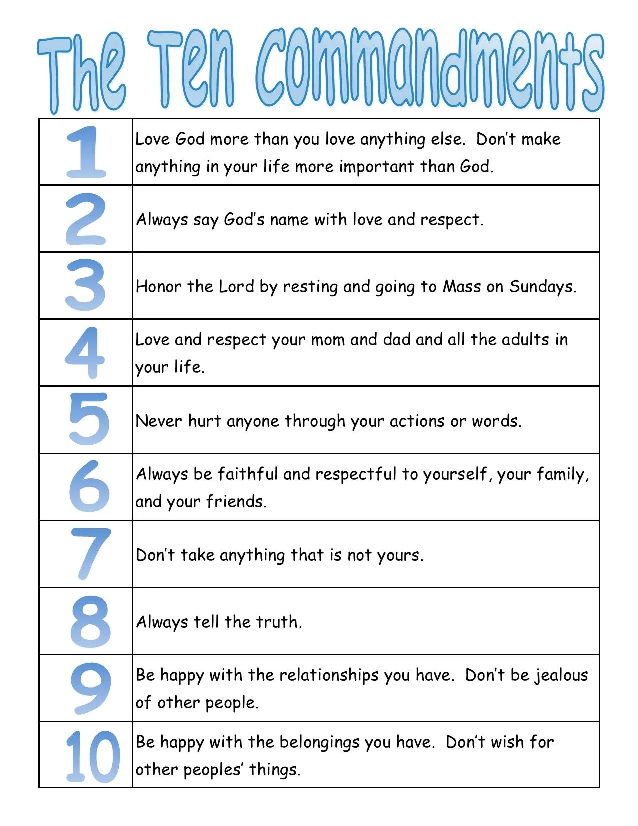 10 Commandments Printable Printable Bingo Cards 10 Commandments Printable Printable Bingo Cards