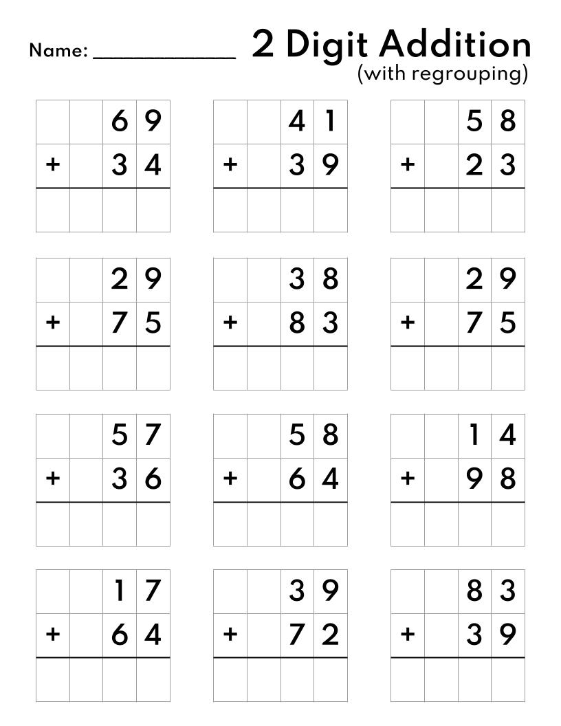 10 Printable Two Digit Addition Worksheets Double Digit Addition 10 Printable Two Digit Addition Worksheets Double Digit Addition