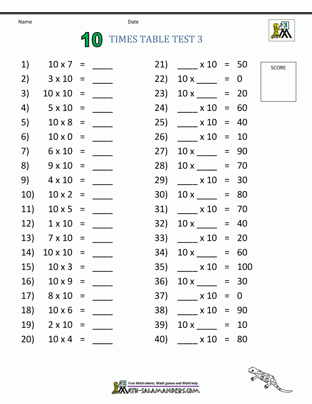 Free Printable Times Table Worksheet Free Printable Times Table Worksheet