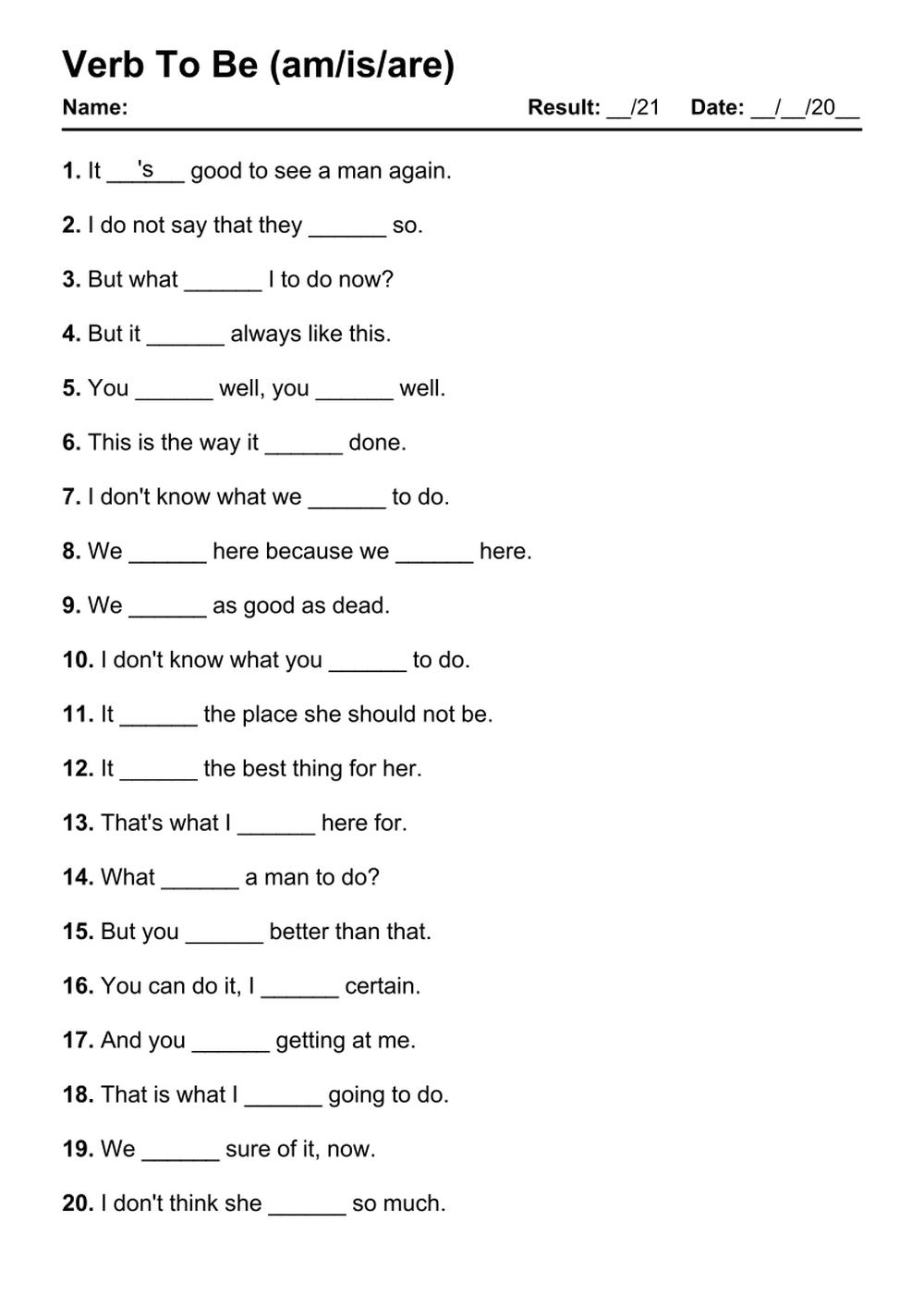 101 Verb To Be PDF Worksheets With Answers 2103 Exercises 101 Verb To Be PDF Worksheets With Answers 2103 Exercises