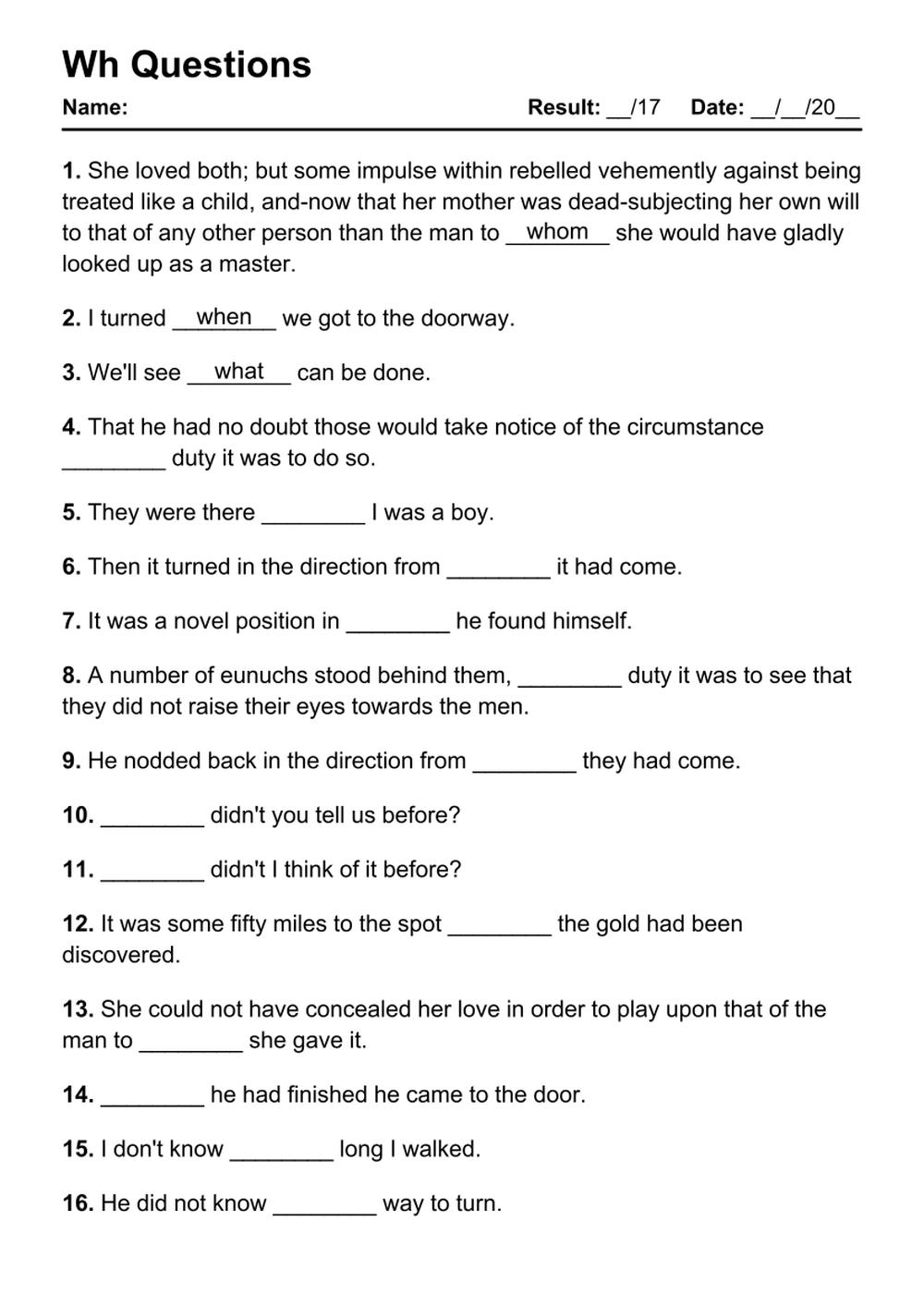 101 Wh Questions PDF Worksheets With Answers 2032 Exercises 101 Wh Questions PDF Worksheets With Answers 2032 Exercises