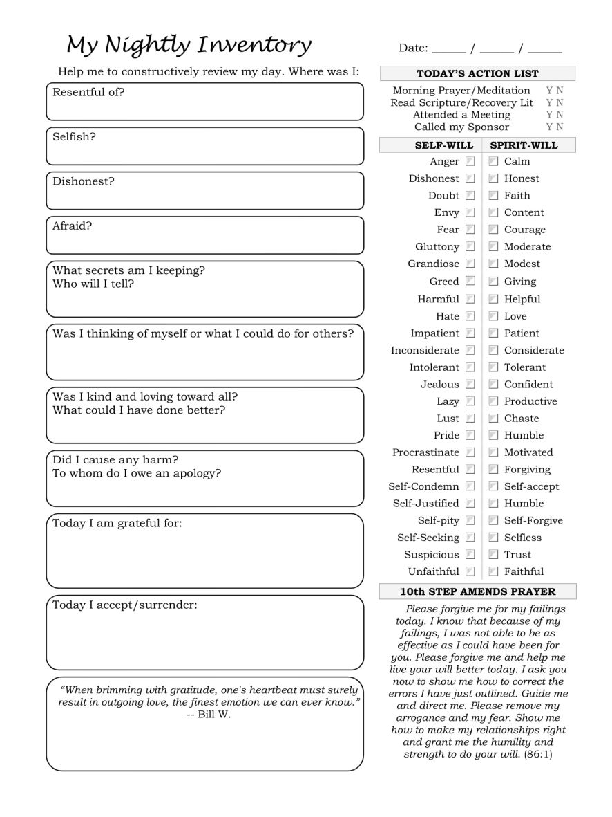 10th Step Nightly Inventory Journal Worksheets Library 10th Step Nightly Inventory Journal Worksheets Library