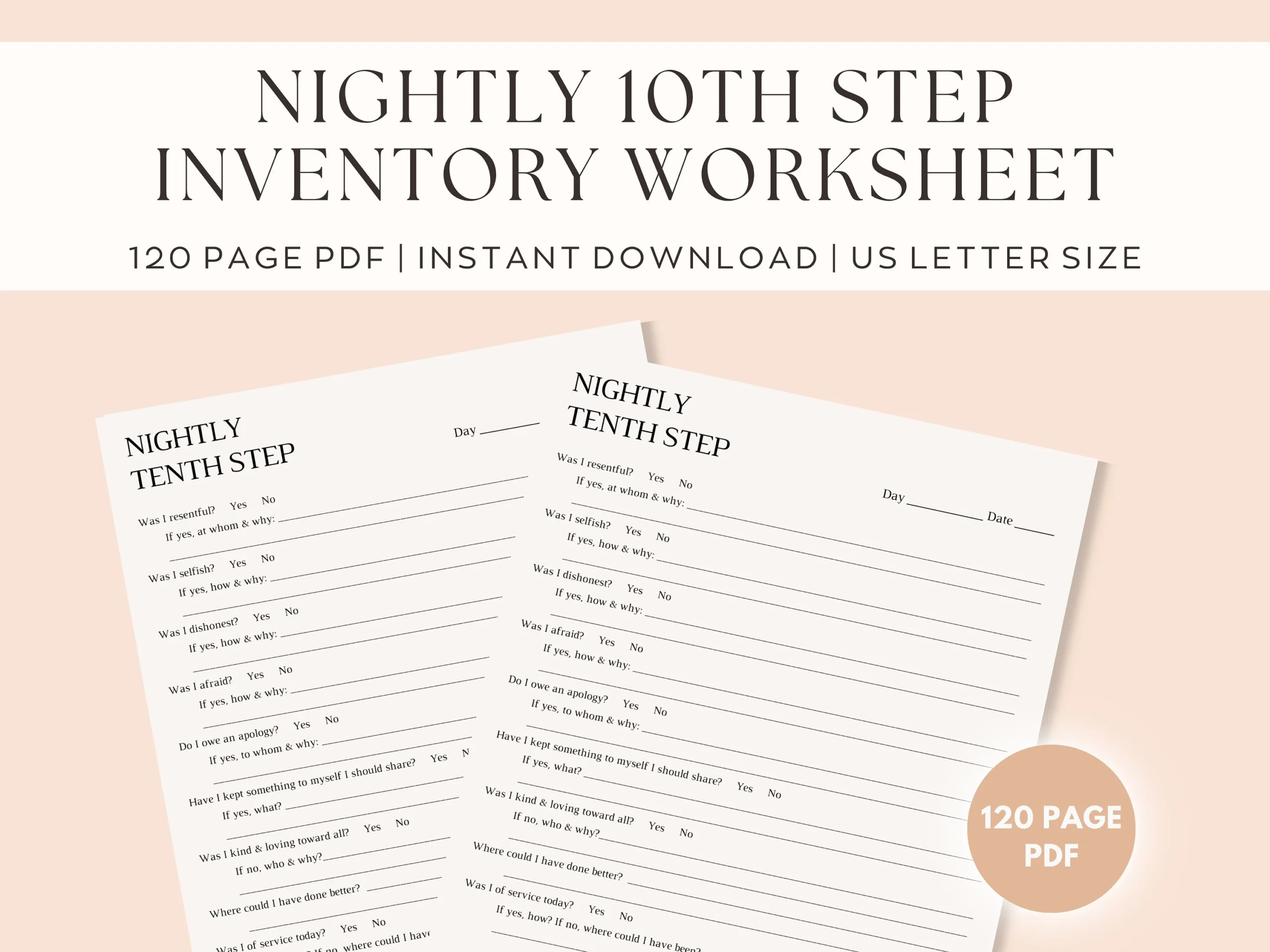 10TH STEP NIGHTLY Inventory Worksheet Sobriety Worksheet 10TH STEP NIGHTLY Inventory Worksheet Sobriety Worksheet