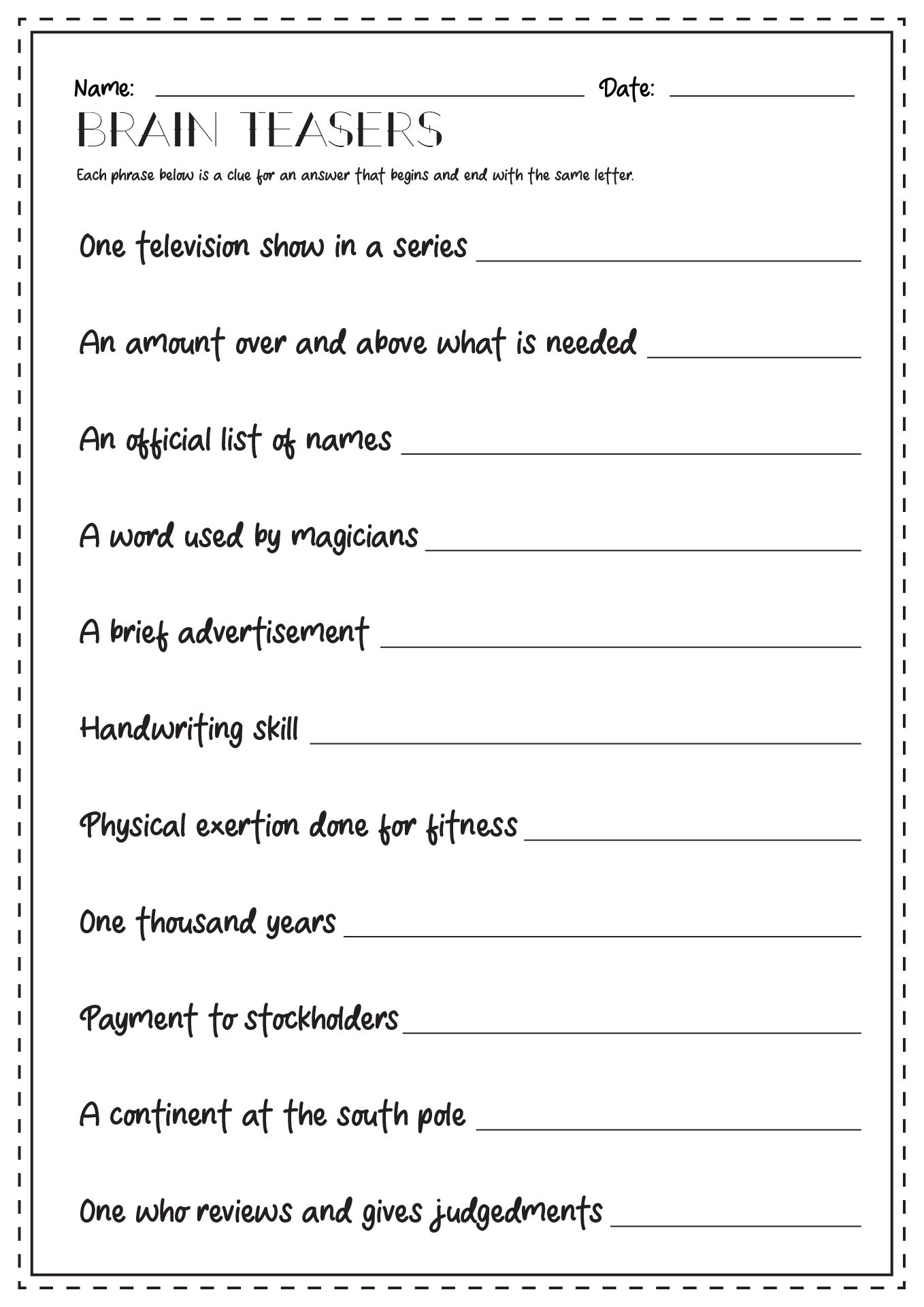 Brain Games Printable Worksheets For Adults Brain Games Printable Worksheets For Adults
