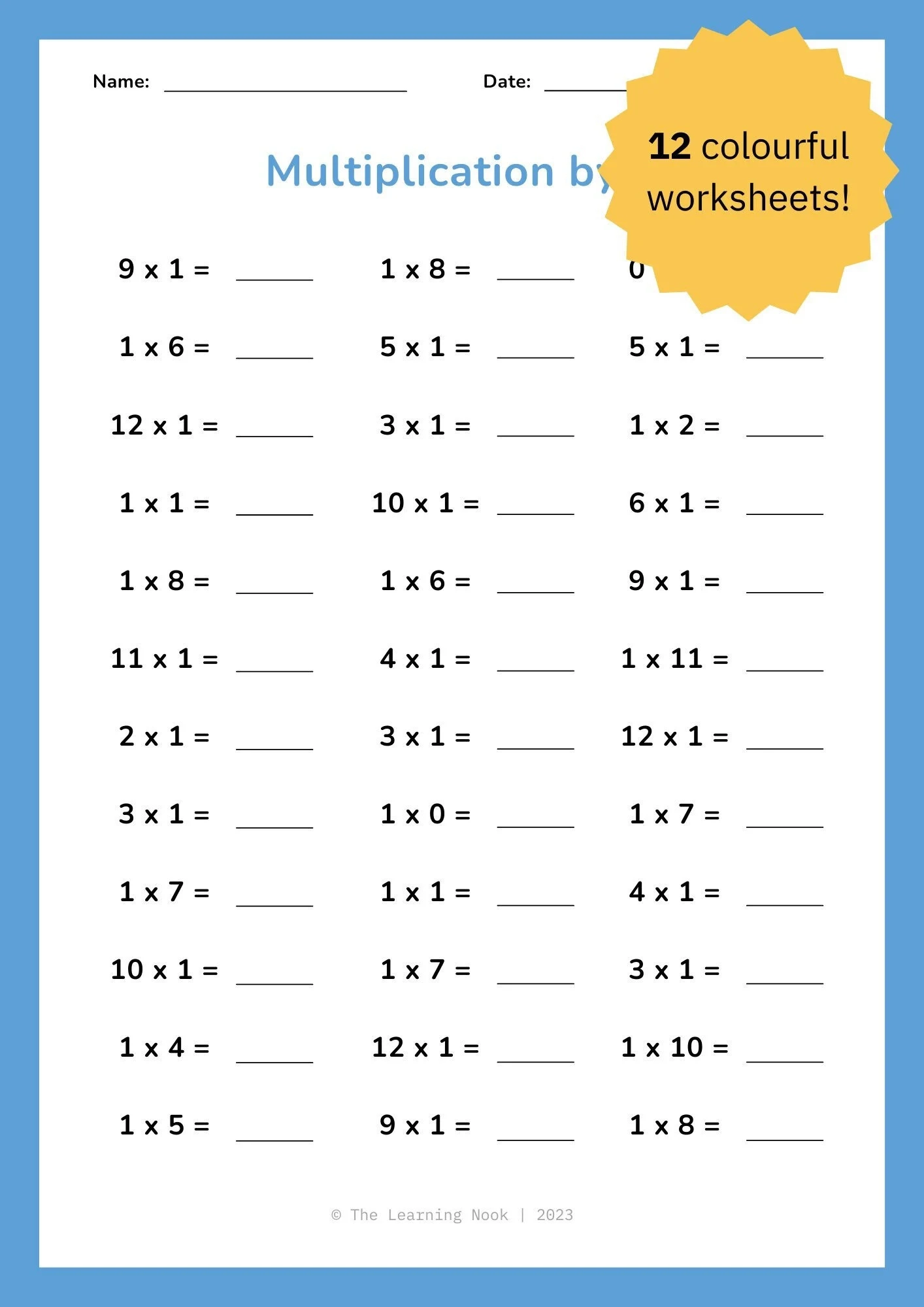 12 Printable Multiplication Worksheets Times Tables Practice 12 Printable Multiplication Worksheets Times Tables Practice
