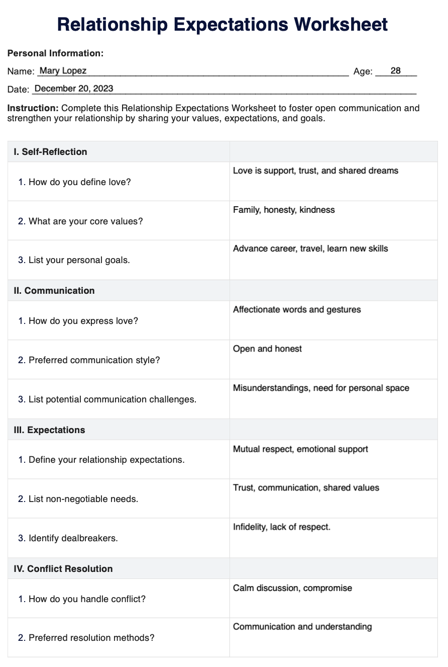 Printable Relationship Expectations Worksheet Printable Relationship Expectations Worksheet