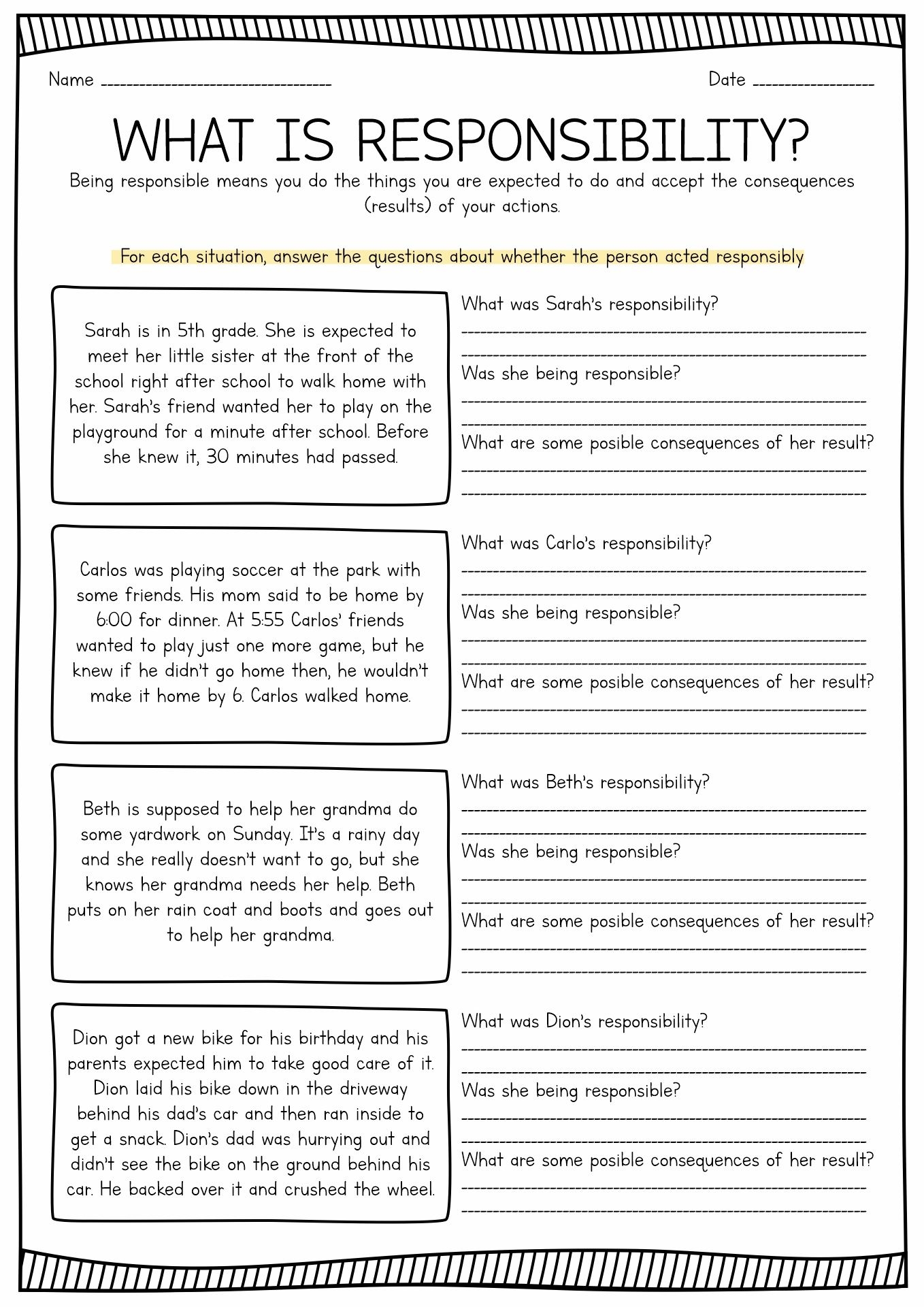13 Printable Worksheets On Responsibility 13 Printable Worksheets On Responsibility
