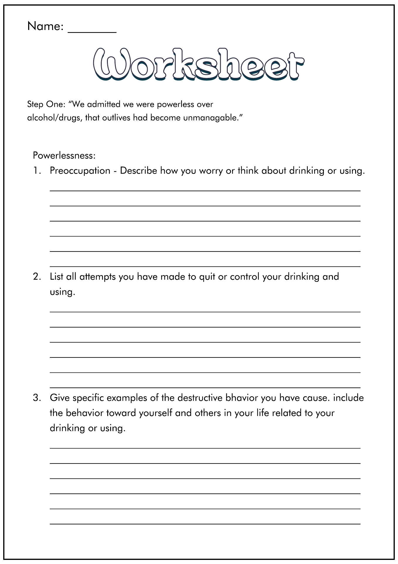 15 12 Step Recovery Worksheets Free PDF At Worksheeto 15 12 Step Recovery Worksheets Free PDF At Worksheeto