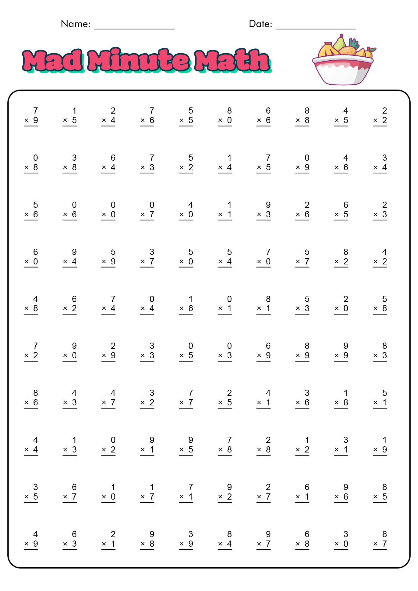 Free Printable Minute Math Worksheets Free Printable Minute Math Worksheets