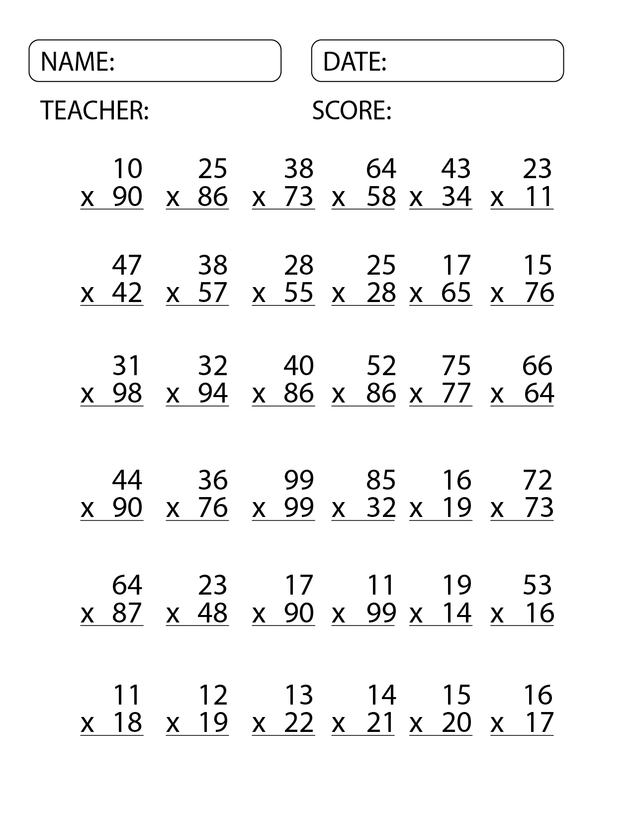 2 Digit By 2 Digit Multiplication Worksheets Math Multiplication 2 Digit By 2 Digit Multiplication Worksheets Math Multiplication