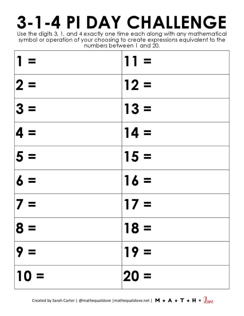 3 1 4 Pi Day Number Challenge Math Love 3 1 4 Pi Day Number Challenge Math Love