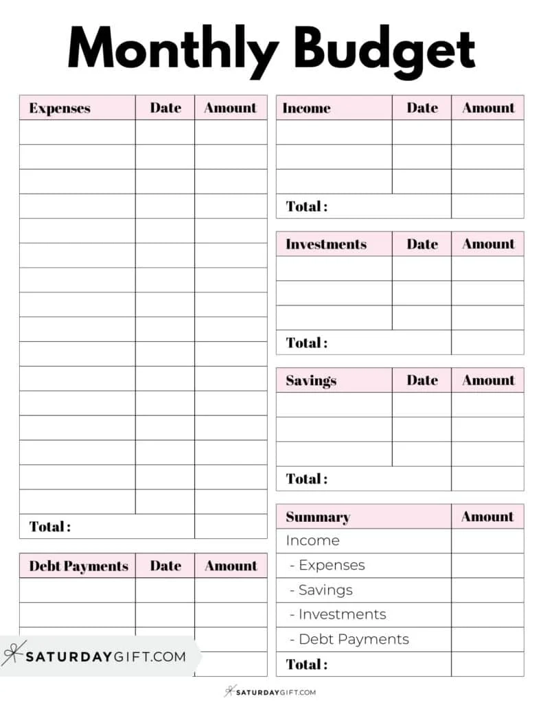 Monthly Budget Worksheet Free Printable