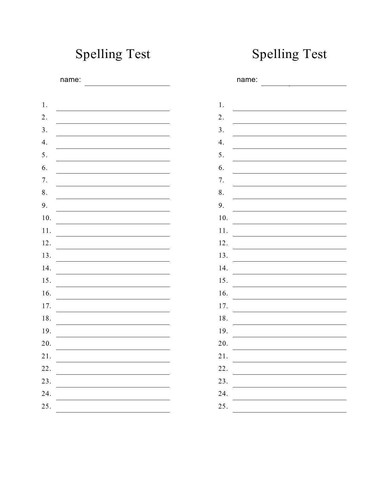 Free Printable Blank Spelling Worksheets Free Printable Blank Spelling Worksheets