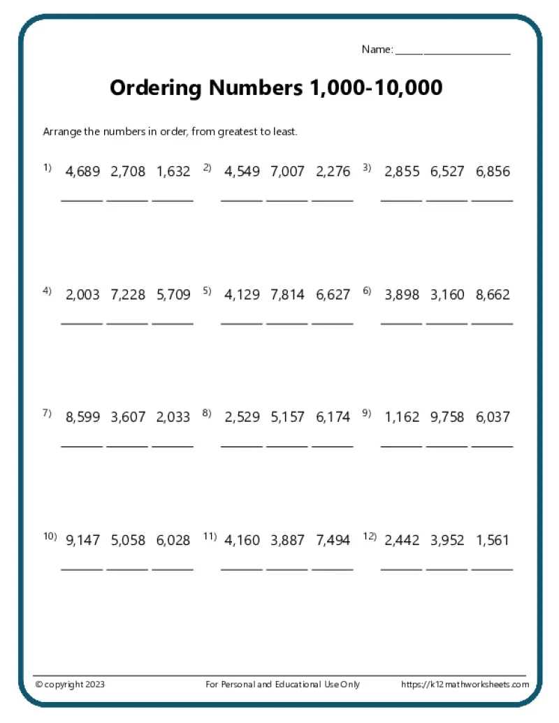 3rd Grade Comparing And Ordering Numbers 3rd Grade Comparing And Ordering Numbers
