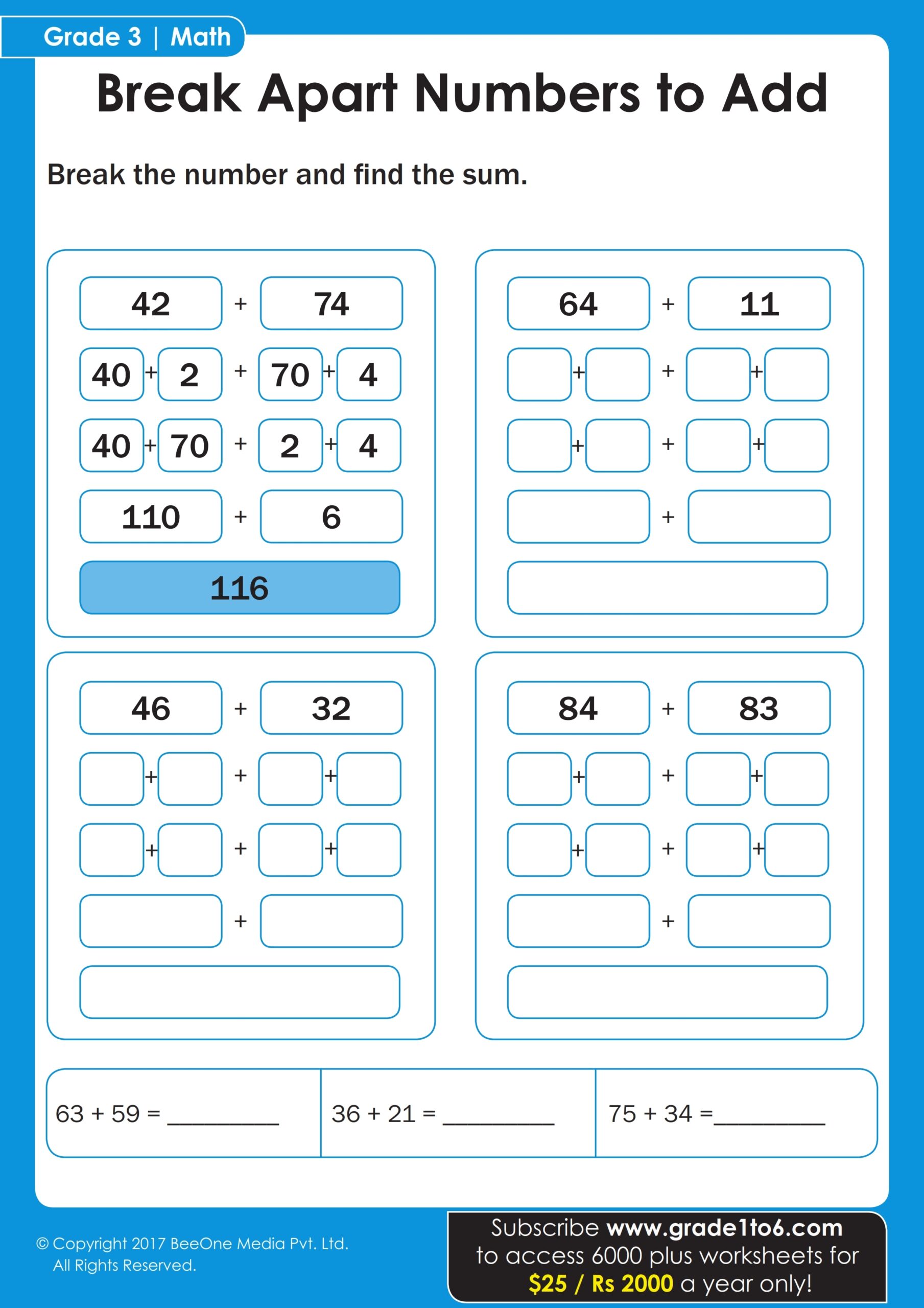 3rd Grade Math Worksheet Of Addition Grade1to6 3rd Grade Math Worksheet Of Addition Grade1to6