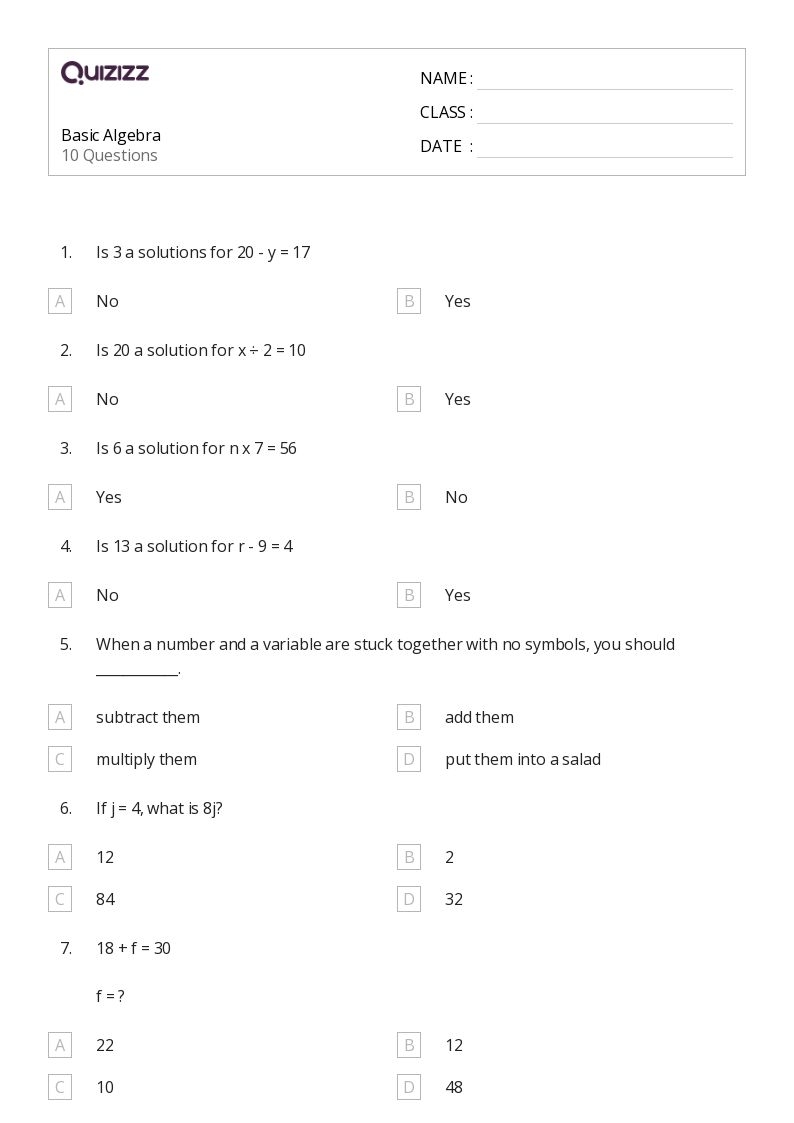 Algebra Worksheets Printable Algebra Worksheets Printable