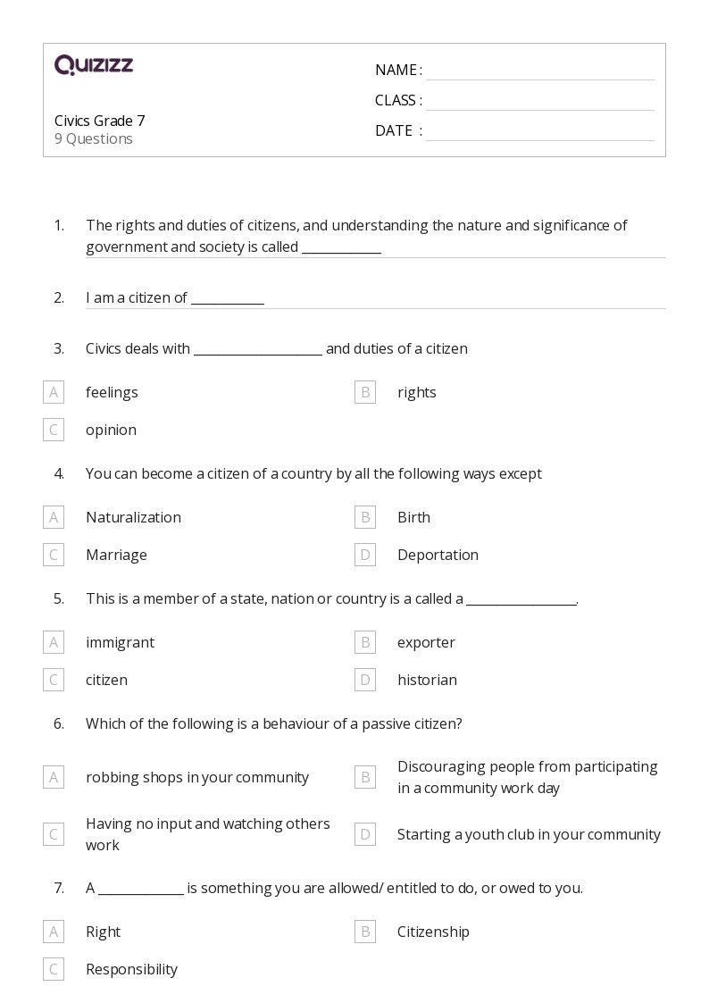 50 Civics amp Government Worksheets For 1st Class On Quizizz Free 