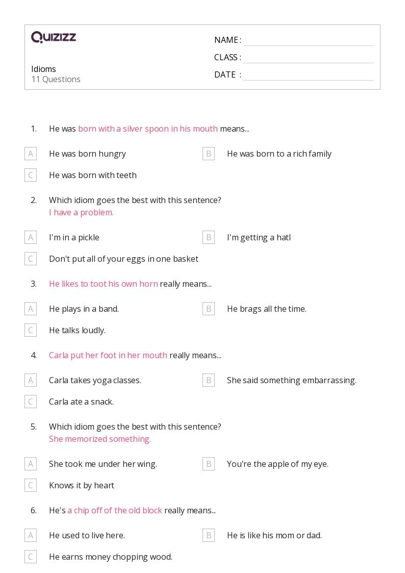 50 Idioms Worksheets For 5th Grade On Quizizz Free amp Printable 50 Idioms Worksheets For 5th Grade On Quizizz Free amp Printable