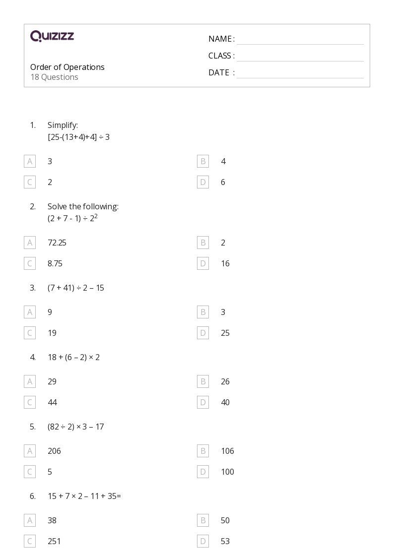 50 Order Of Operations Worksheets For 7th Class On Quizizz Free 50 Order Of Operations Worksheets For 7th Class On Quizizz Free