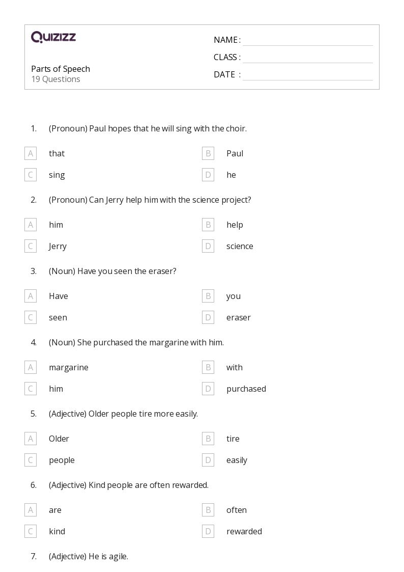 50 Parts Of Speech Worksheets For 6th Grade On Quizizz Free 50 Parts Of Speech Worksheets For 6th Grade On Quizizz Free