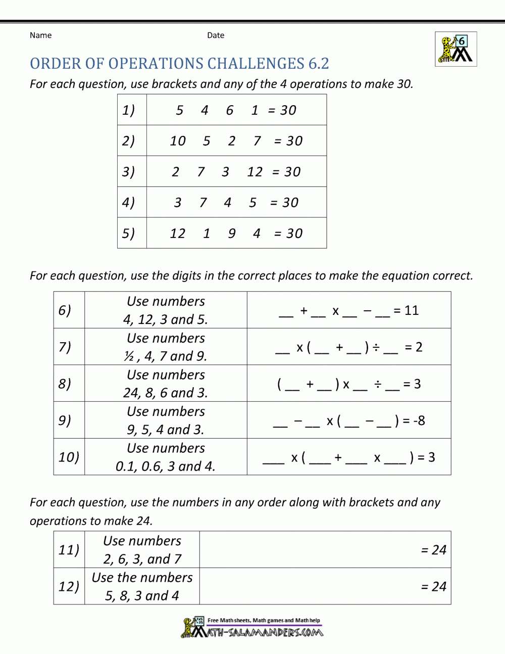 Printable 6th Grade Worksheets Printable 6th Grade Worksheets