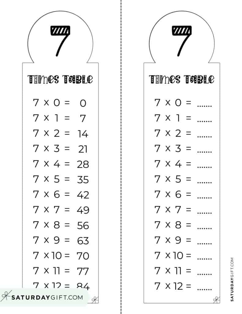 7 Times Table Chart 15 Cute amp Free Printables SaturdayGift 7 Times Table Chart 15 Cute amp Free Printables SaturdayGift