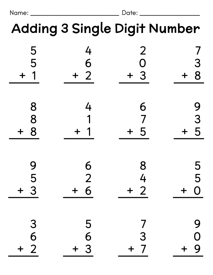 80 Adding 3 Single Digit Number Sums Addition Sums With Numbers 0 80 Adding 3 Single Digit Number Sums Addition Sums With Numbers 0