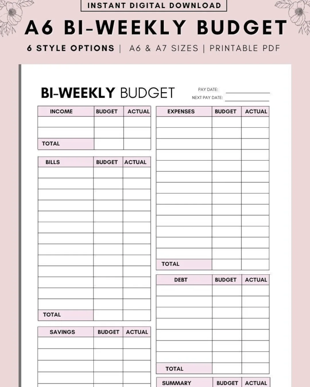 A6 PDF ZWEI W CHENTLICHE Budget bersicht Vorlage Zum Ausdrucken A6 PDF ZWEI W CHENTLICHE Budget bersicht Vorlage Zum Ausdrucken