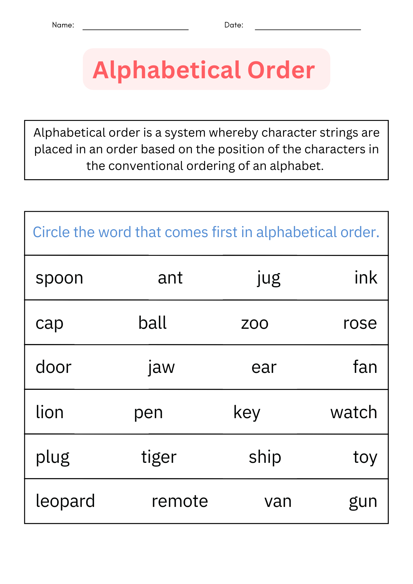 ABC Order Printable Alphabetical Order Worksheets For 1st L 2nd ABC Order Printable Alphabetical Order Worksheets For 1st L 2nd