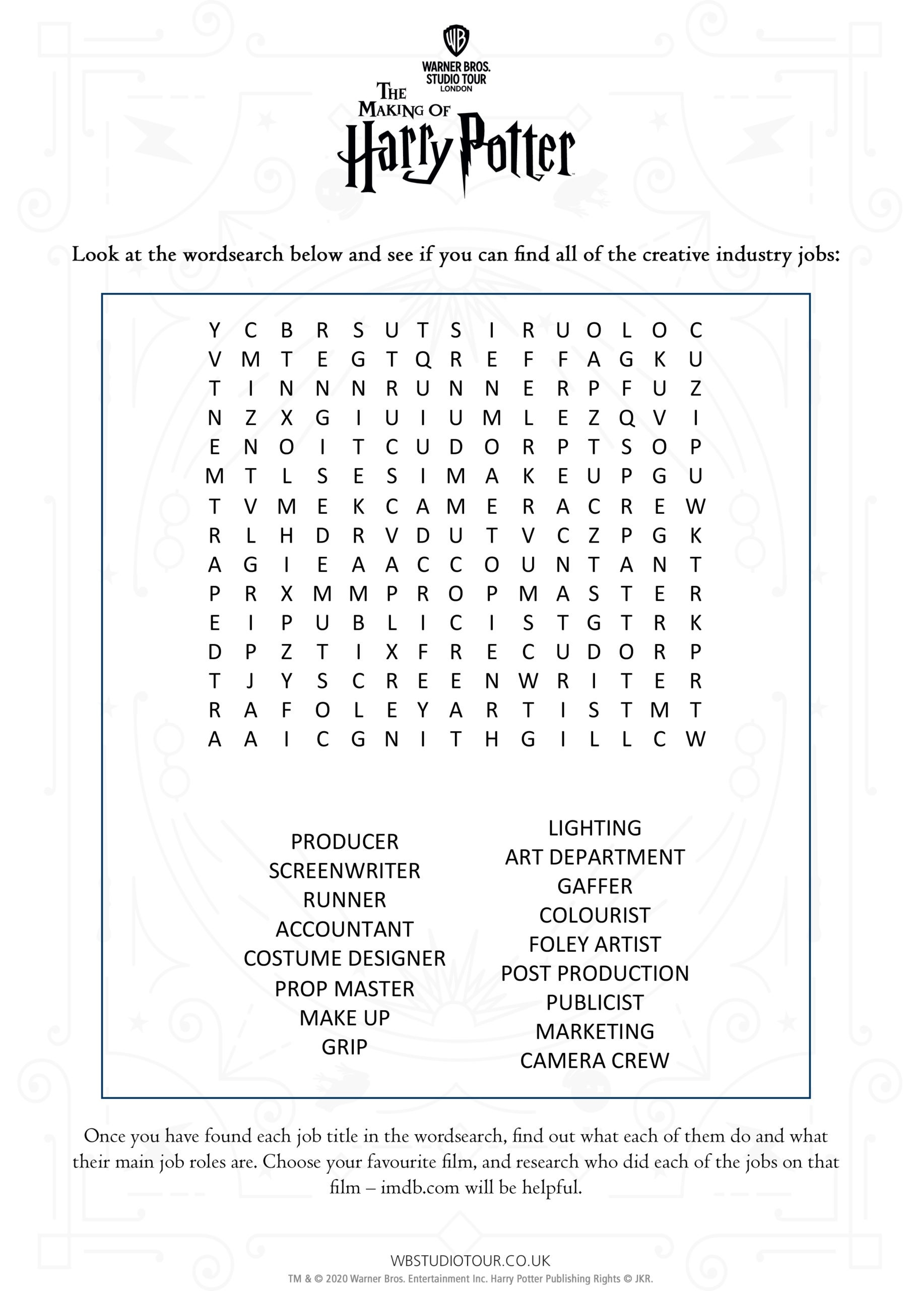 Activity Worksheets Studio Tour At Home Activity Worksheets Studio Tour At Home