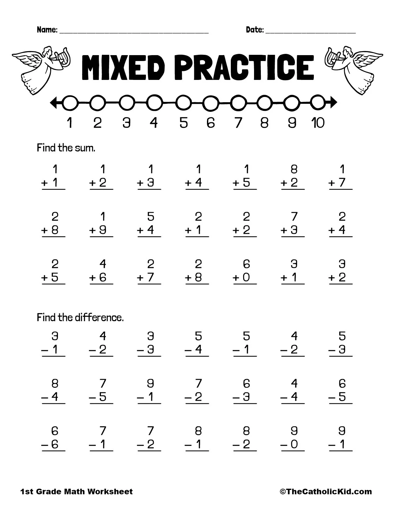 Addition amp Subtraction 1st Grade Math Worksheet Catholic Addition amp Subtraction 1st Grade Math Worksheet Catholic
