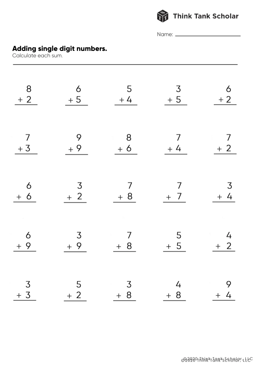 Addition Worksheets Exercises Printable PDF FREE Think Tank Addition Worksheets Exercises Printable PDF FREE Think Tank