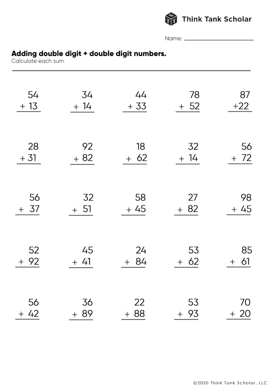 Addition Worksheets Exercises Printable PDF FREE Think Tank Addition Worksheets Exercises Printable PDF FREE Think Tank