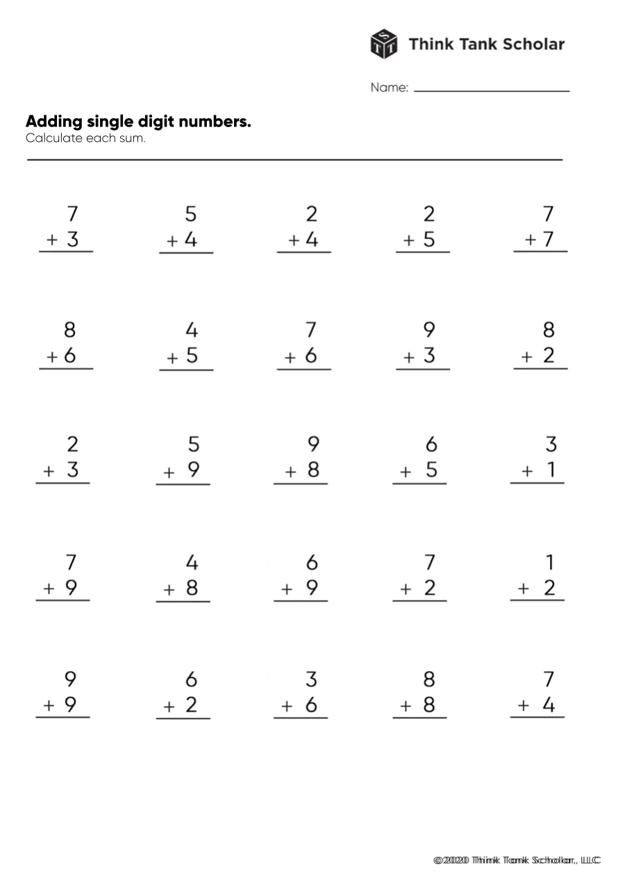 Addition Worksheets Exercises Printable PDF FREE Think Tank Addition Worksheets Exercises Printable PDF FREE Think Tank