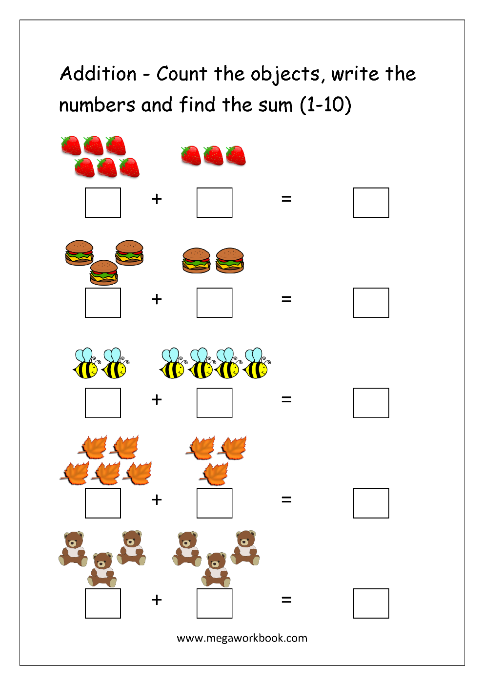 Free Printable Kindergarten Addition Worksheets
