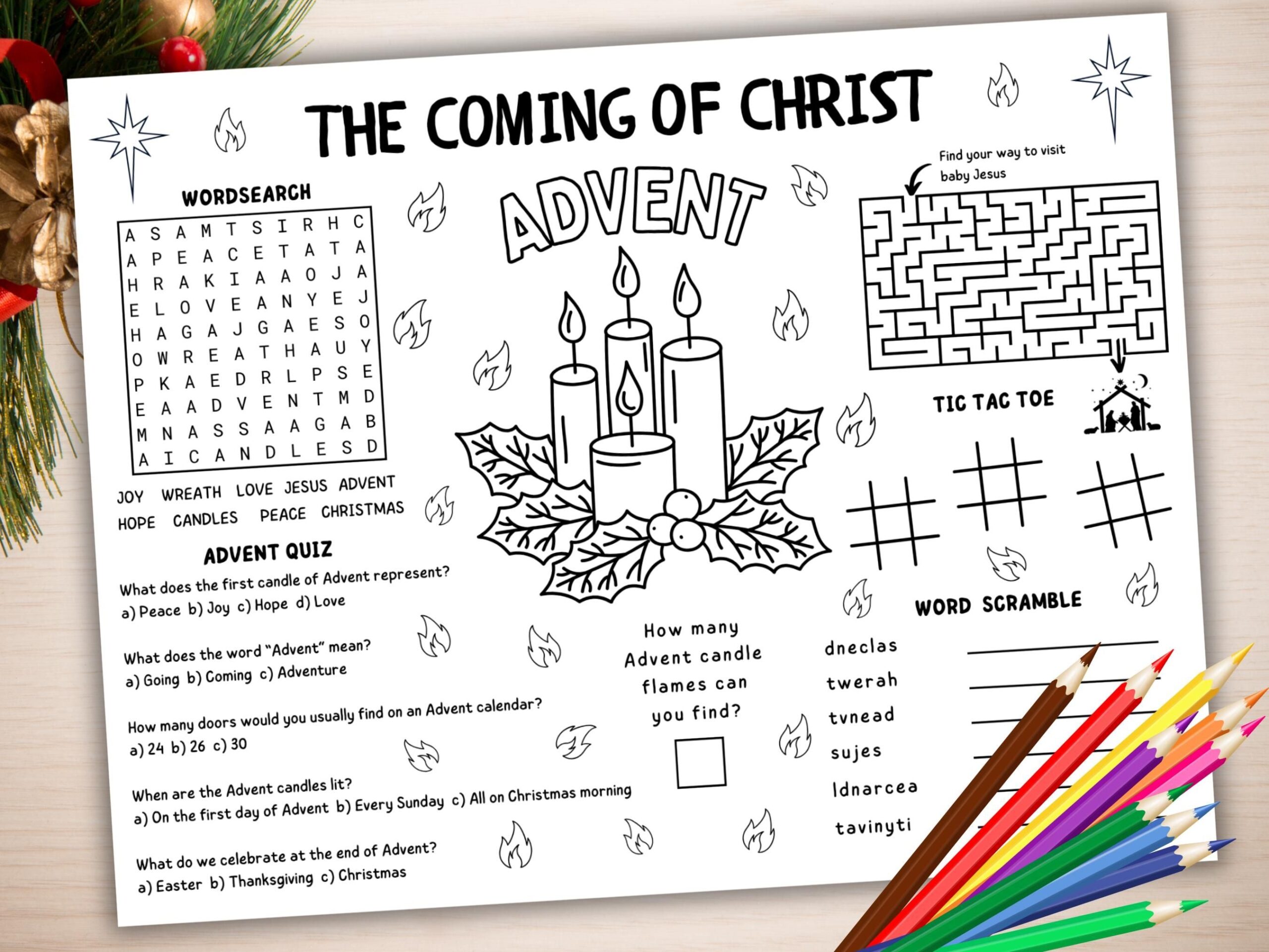 Advent Activity Placemat Coloring Page Activity For Kids Advent Activity Placemat Coloring Page Activity For Kids