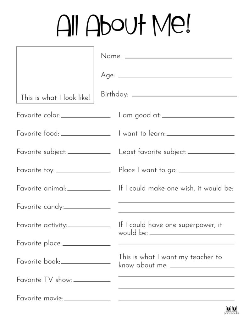All About Me Printable Worksheets 50 FREE Printables All About Me Printable Worksheets 50 FREE Printables