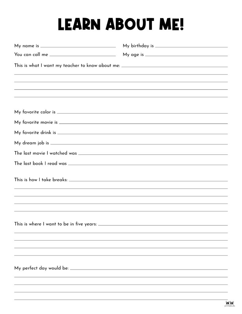 All About Me Printable Worksheets 50 FREE Printables All About Me Printable Worksheets 50 FREE Printables