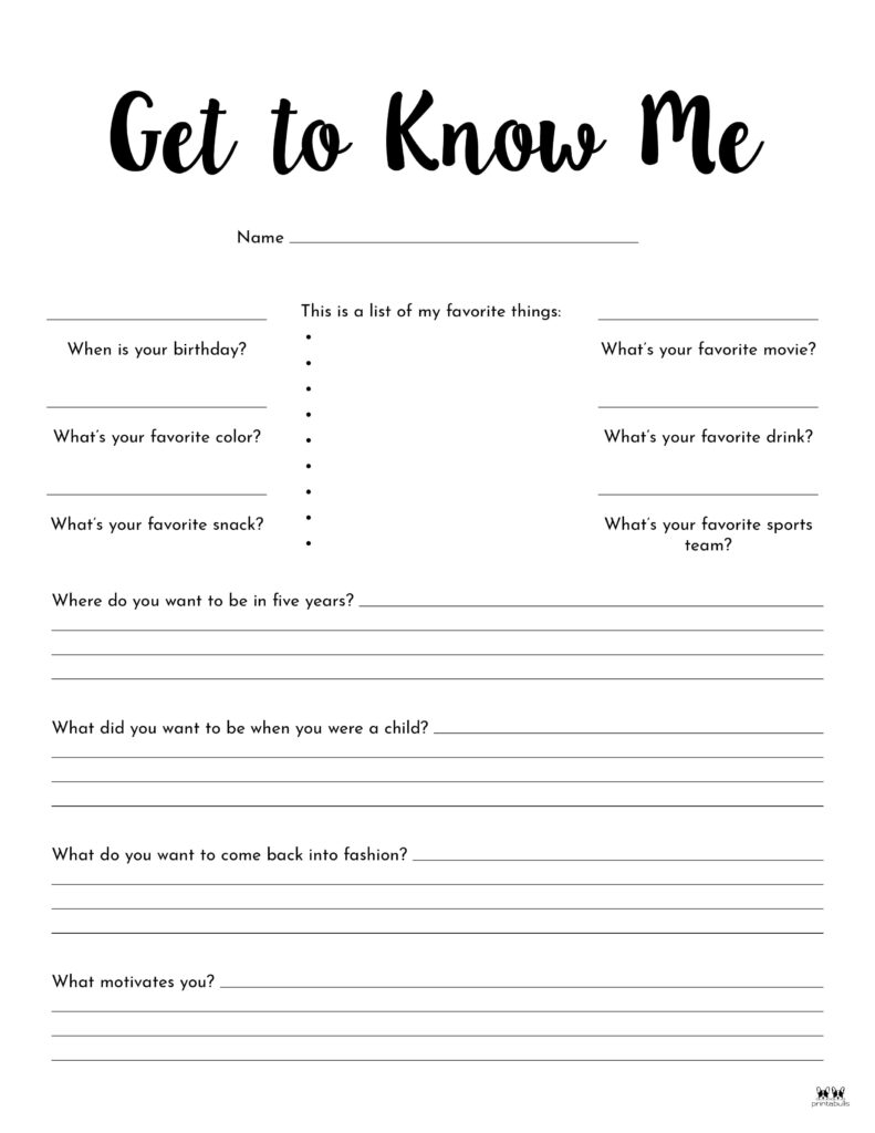 Get To Know You Worksheet Free Printable Get To Know You Worksheet Free Printable