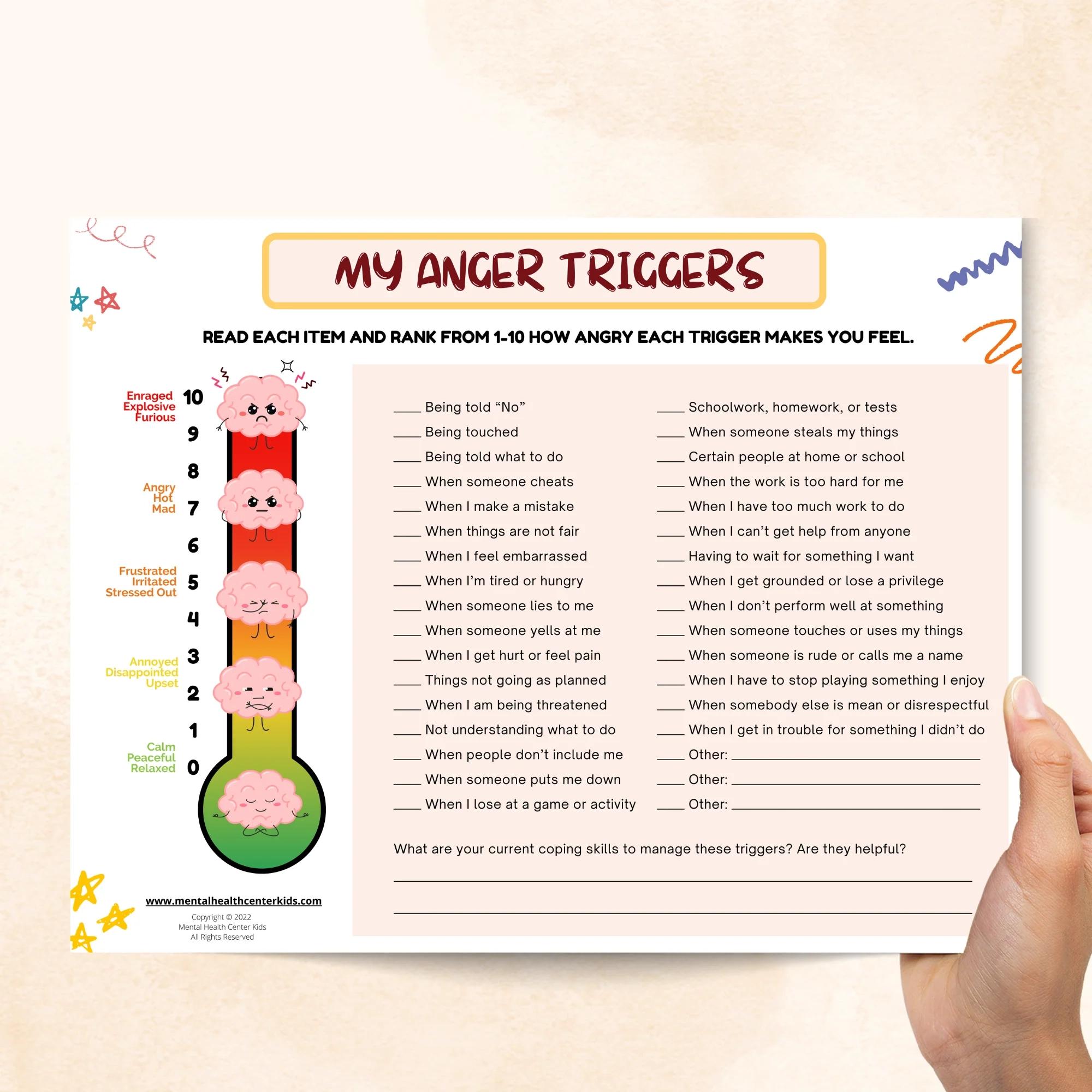 Anger Triggers Worksheet Anger Triggers Worksheet