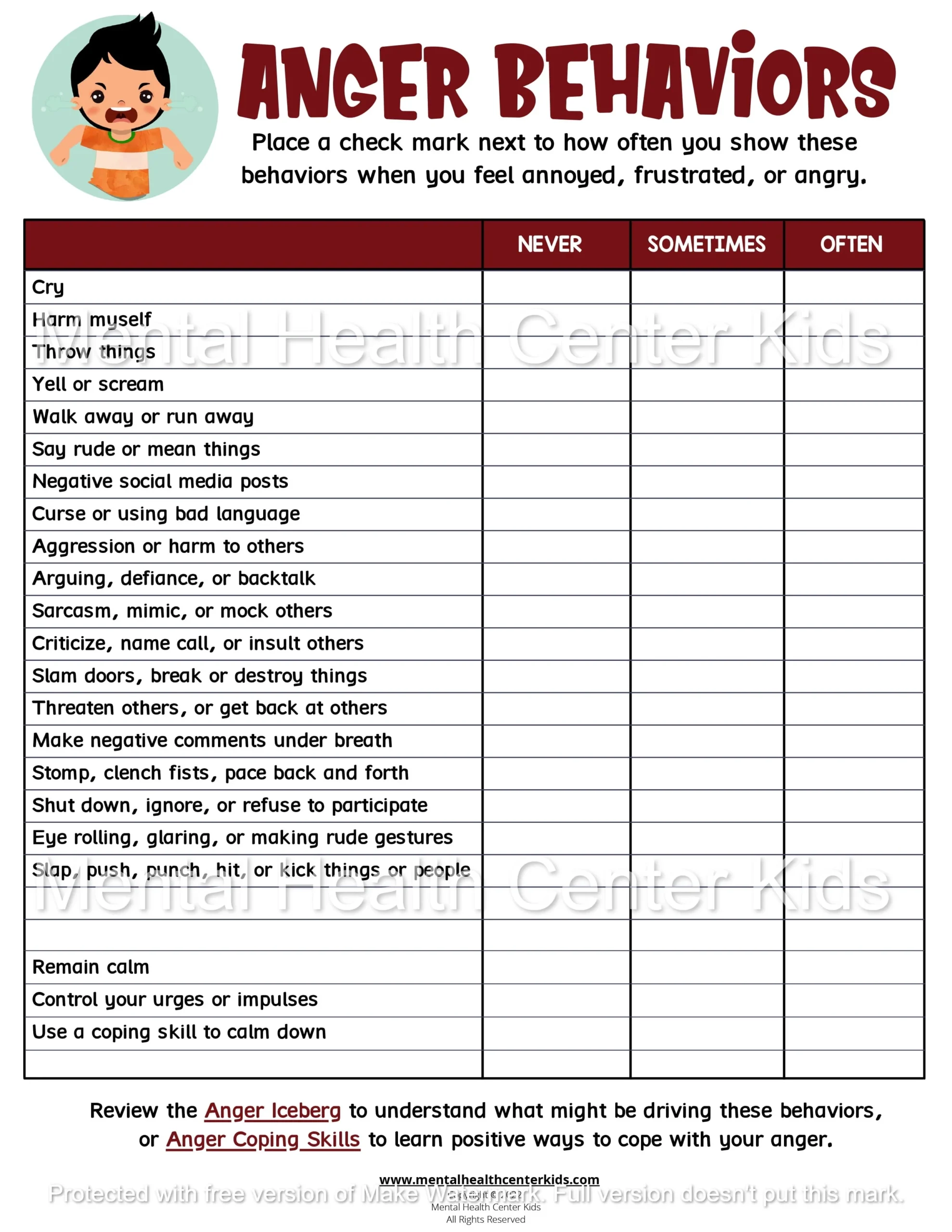 Free Printable Anger Management Worksheets Free Printable Anger Management Worksheets