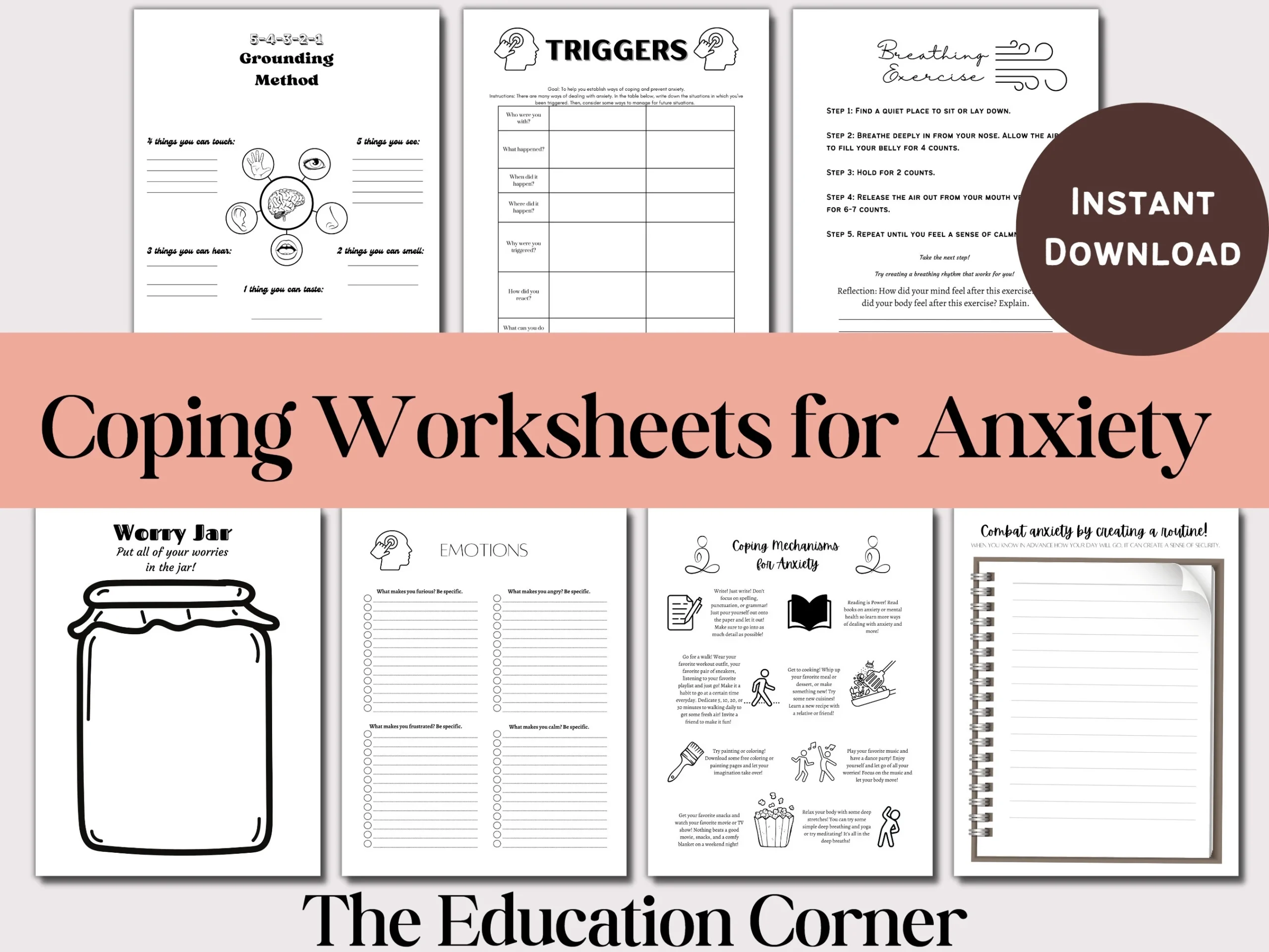 Anxiety Worksheets Mental Health Worksheets PDF Printable 