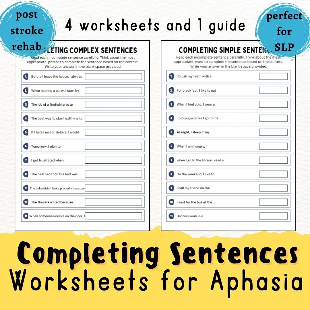 Aphasia Sentence Completion Worksheets Printable Speach Therapy Activ Aphasia Sentence Completion Worksheets Printable Speach Therapy Activ