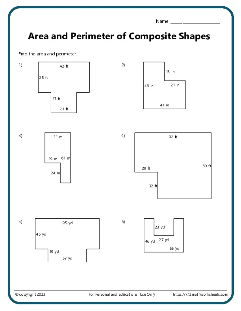 Area And Perimeter Of Composite Shapes K12 Math Worksheets Area And Perimeter Of Composite Shapes K12 Math Worksheets
