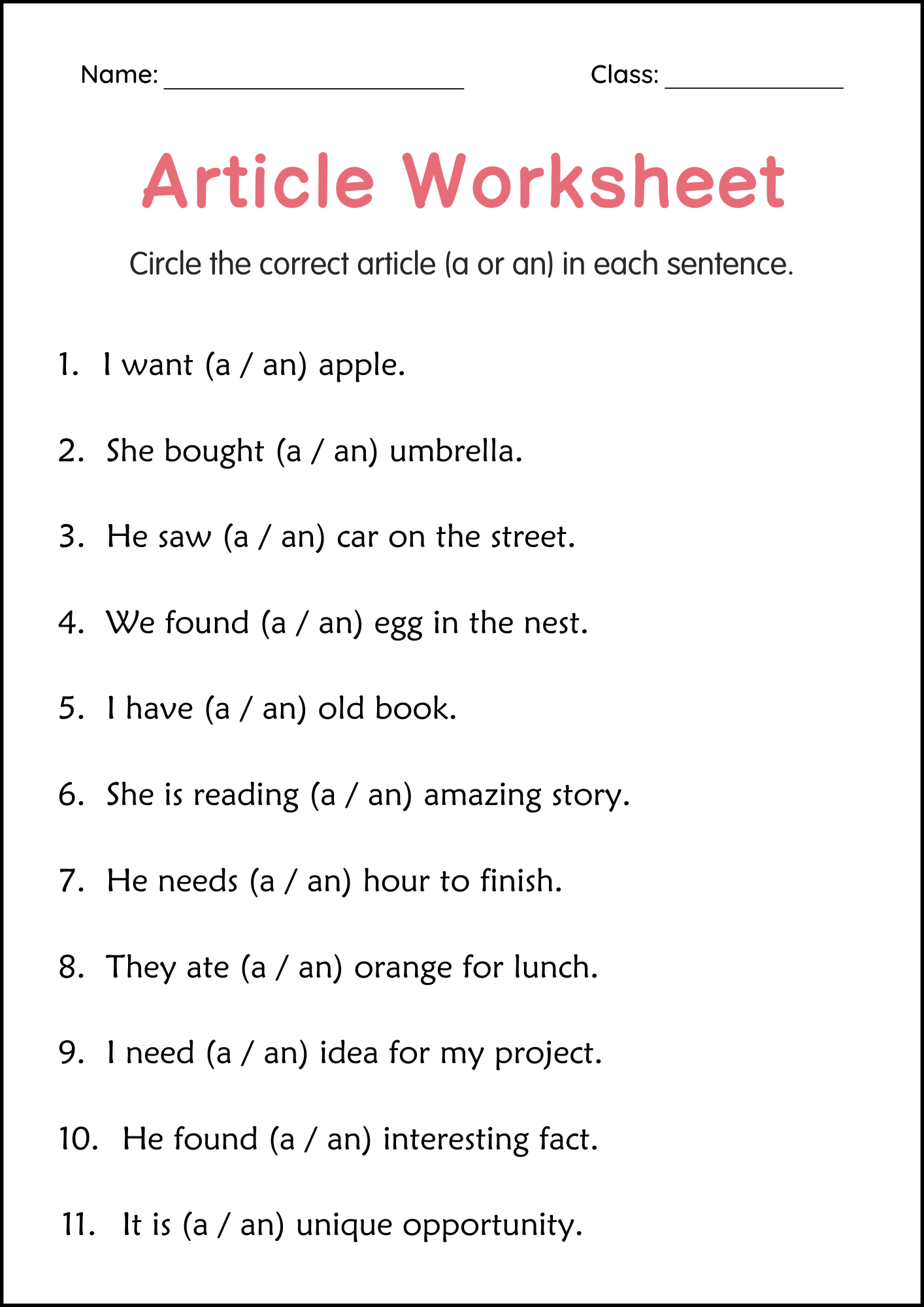 Articles A And An Grammar Worksheets For Grade 1 2 3 Made By Articles A And An Grammar Worksheets For Grade 1 2 3 Made By