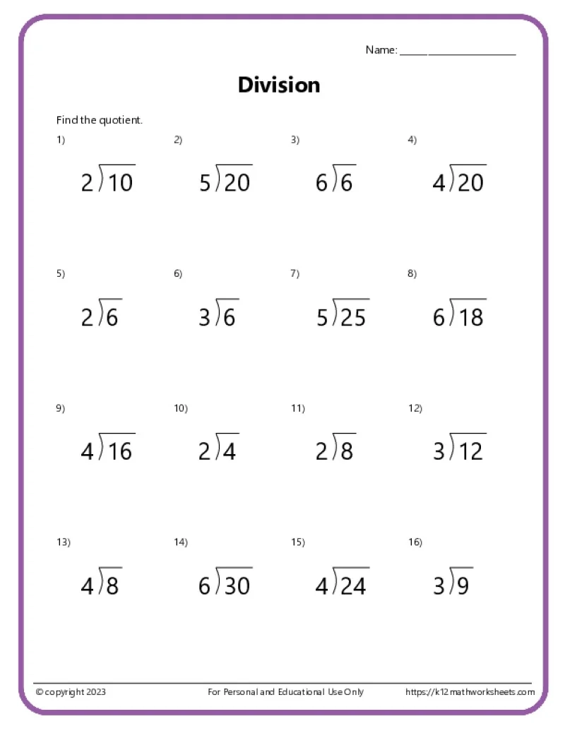 Basic Division Worksheets Basic Division Worksheets