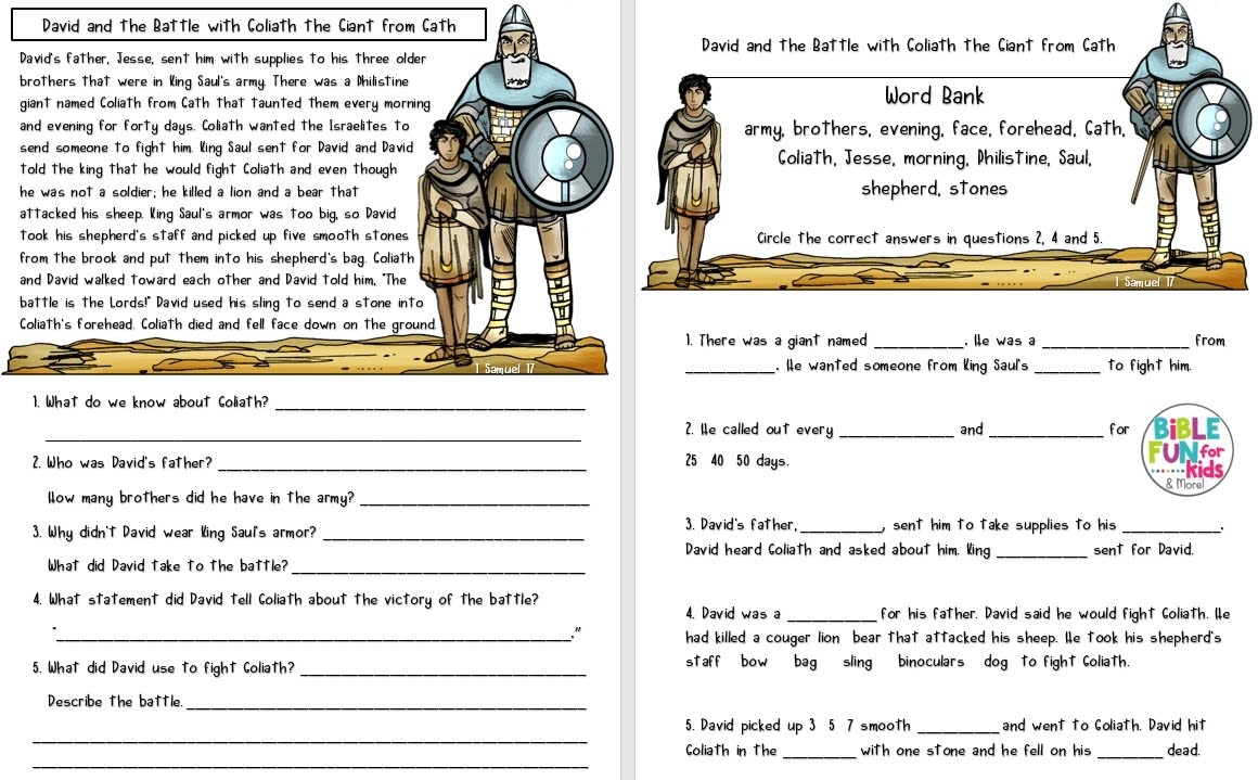Bible Fun For Kids David Faces Goliath Bible Fun For Kids David Faces Goliath