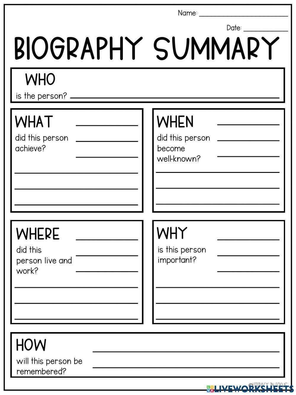 Biography Graphic Organizer Exercise Live Worksheets Biography Graphic Organizer Exercise Live Worksheets