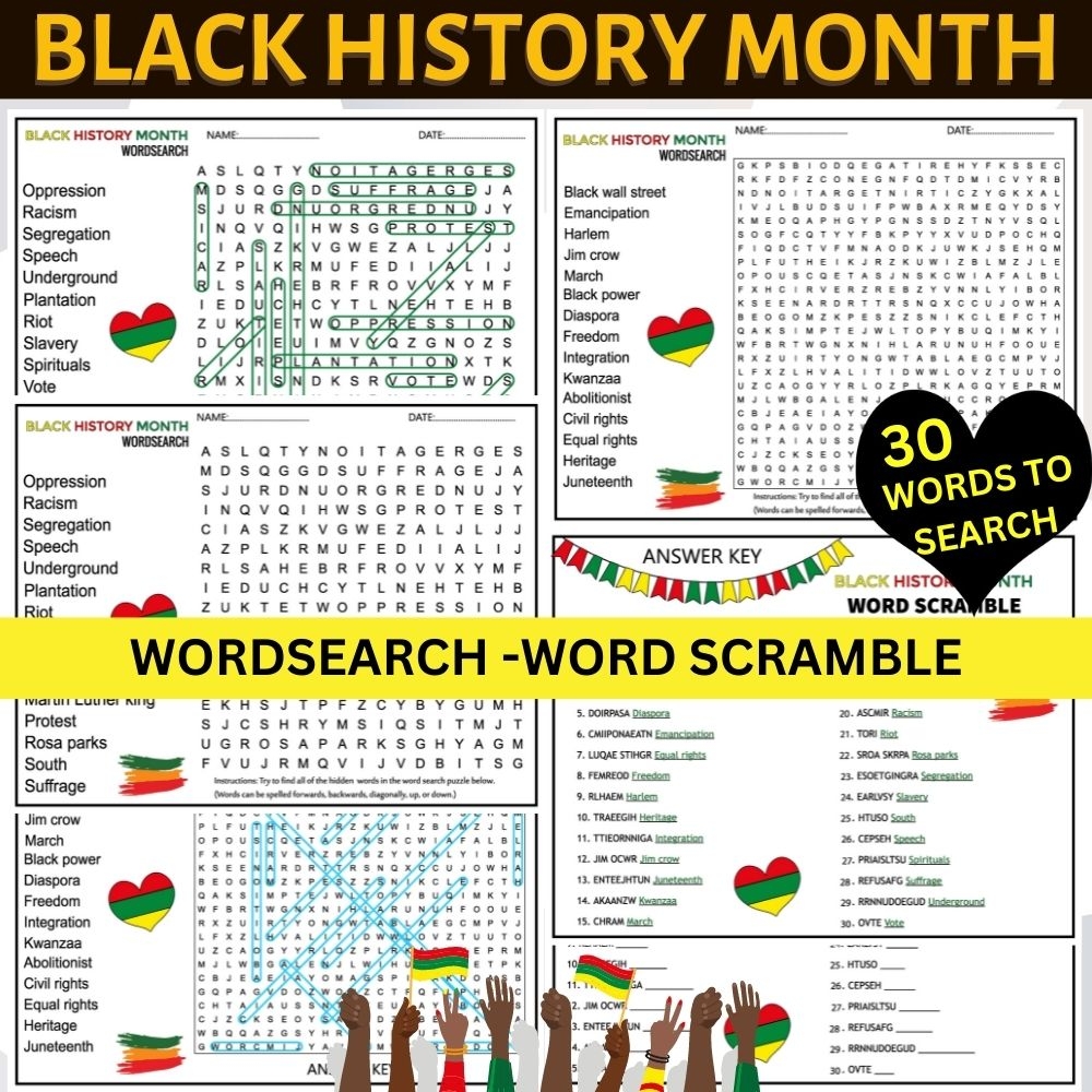Black History Month Activities Wordsearch And Word Scramble Black History Month Activities Wordsearch And Word Scramble